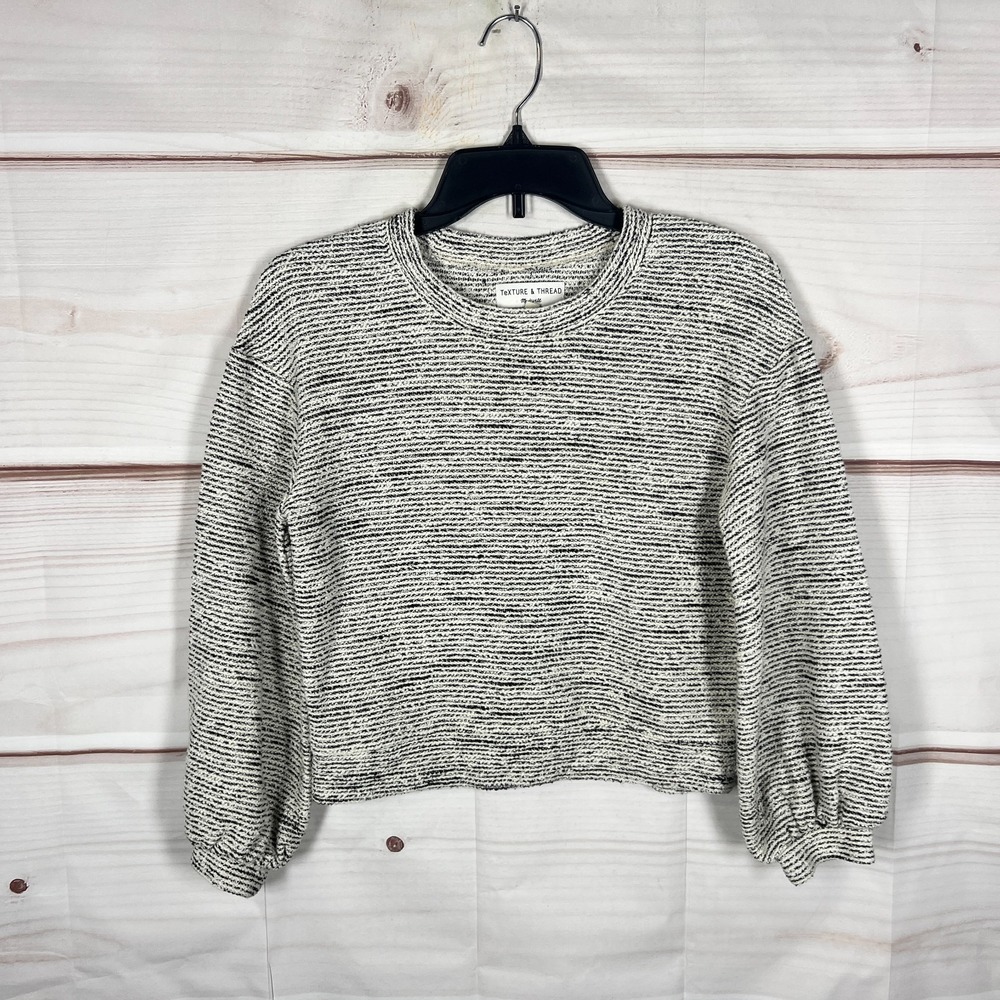 Madewell Top Womens XXS Black Texture & Thread Blouse Bubble Sleeve Cotton Blend